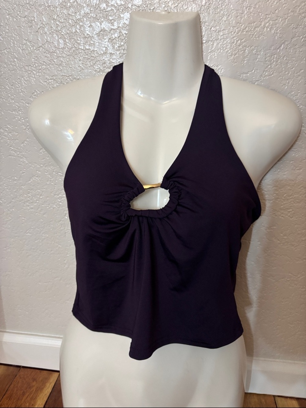 Women’s Purple Halter Crop Top with Front Ring Detail